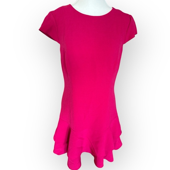 Eliza J Pink Ruffle Crepe Sheath Minidress In Berry Size 10 - Picture 4 of 10